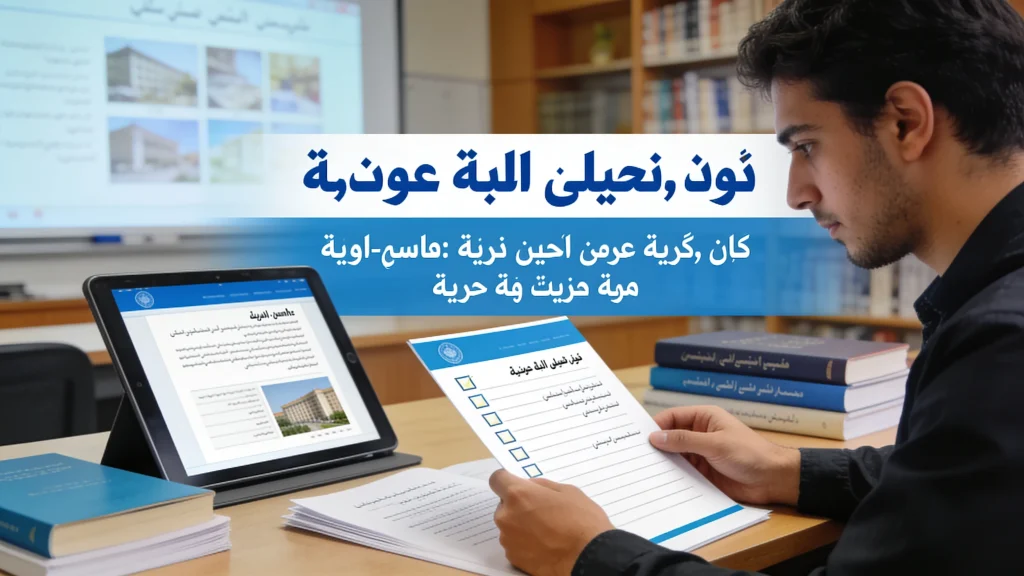 دانشجوی کارشناسی ارشد در حال بررسی چک‌لیست دفاع پایان‌نامه با اسلایدهای آماده‌شده و اسناد فرمت‌بندی‌شده.
